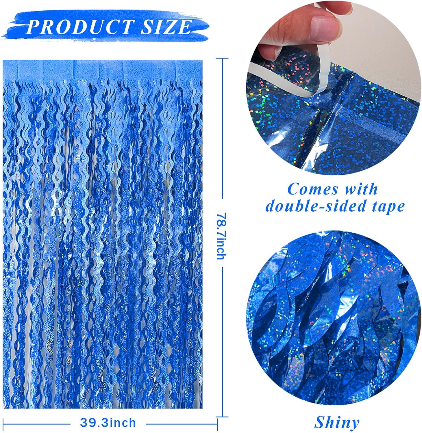 BOMSI Blue Wavy Tinsel Foil Fringe Curtain