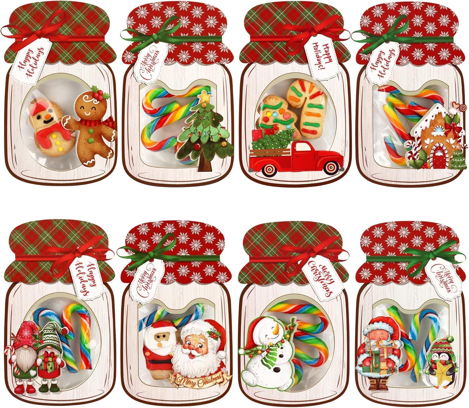 Giiffu 48 Pack Christmas Mason Jar Cards with Clear Treat Bags