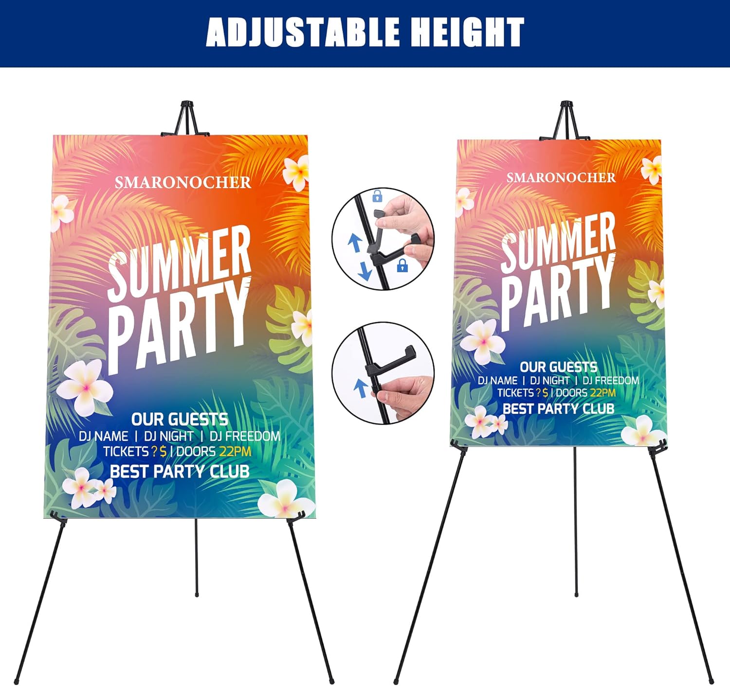 Portable Metal Easel Stand Black 2 Pack for Wedding and Display