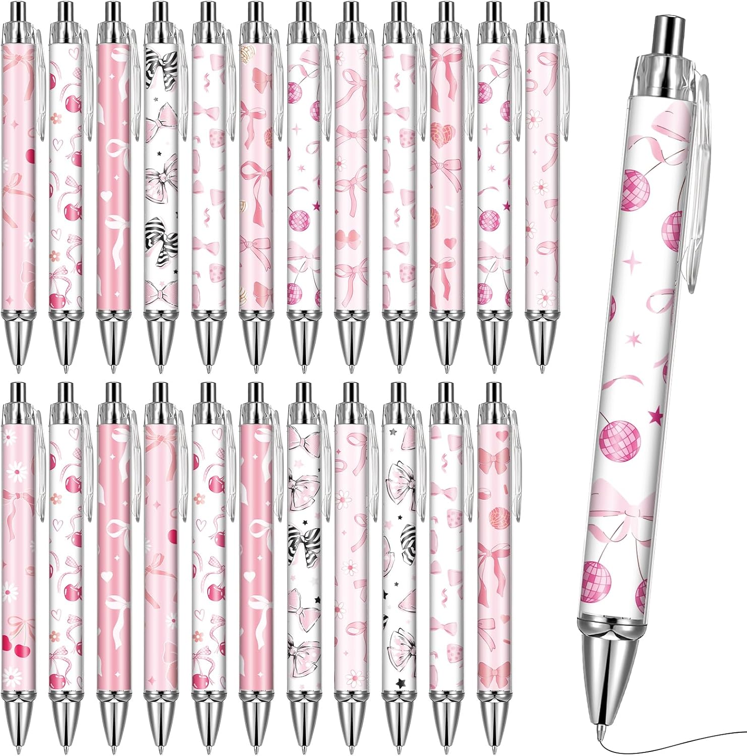 Pink Ballpoint Pens Favors - 24 Pcs Retractable Cute Bow Tie Design Pens