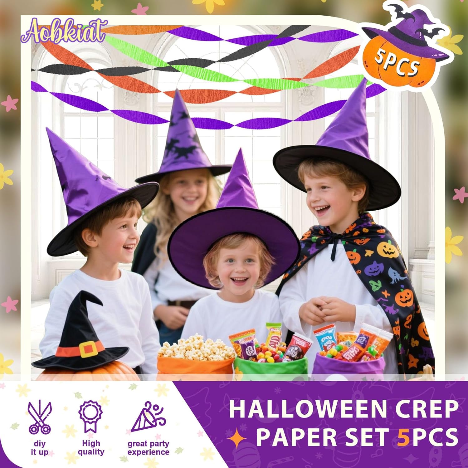 AOBKIAT Halloween Crepe Paper Streamers 5 Rolls