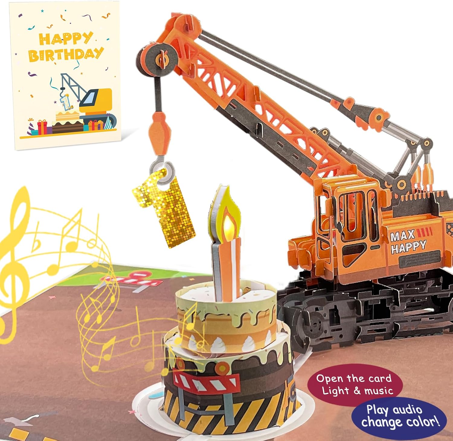 3D Birthday Pop Up Card with Music and Light for Boy Toddler
