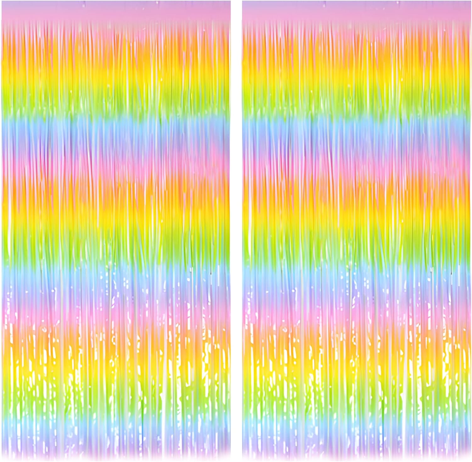 GREATRIL Gradient Pastel Foil Fringe Curtain 2 Pack