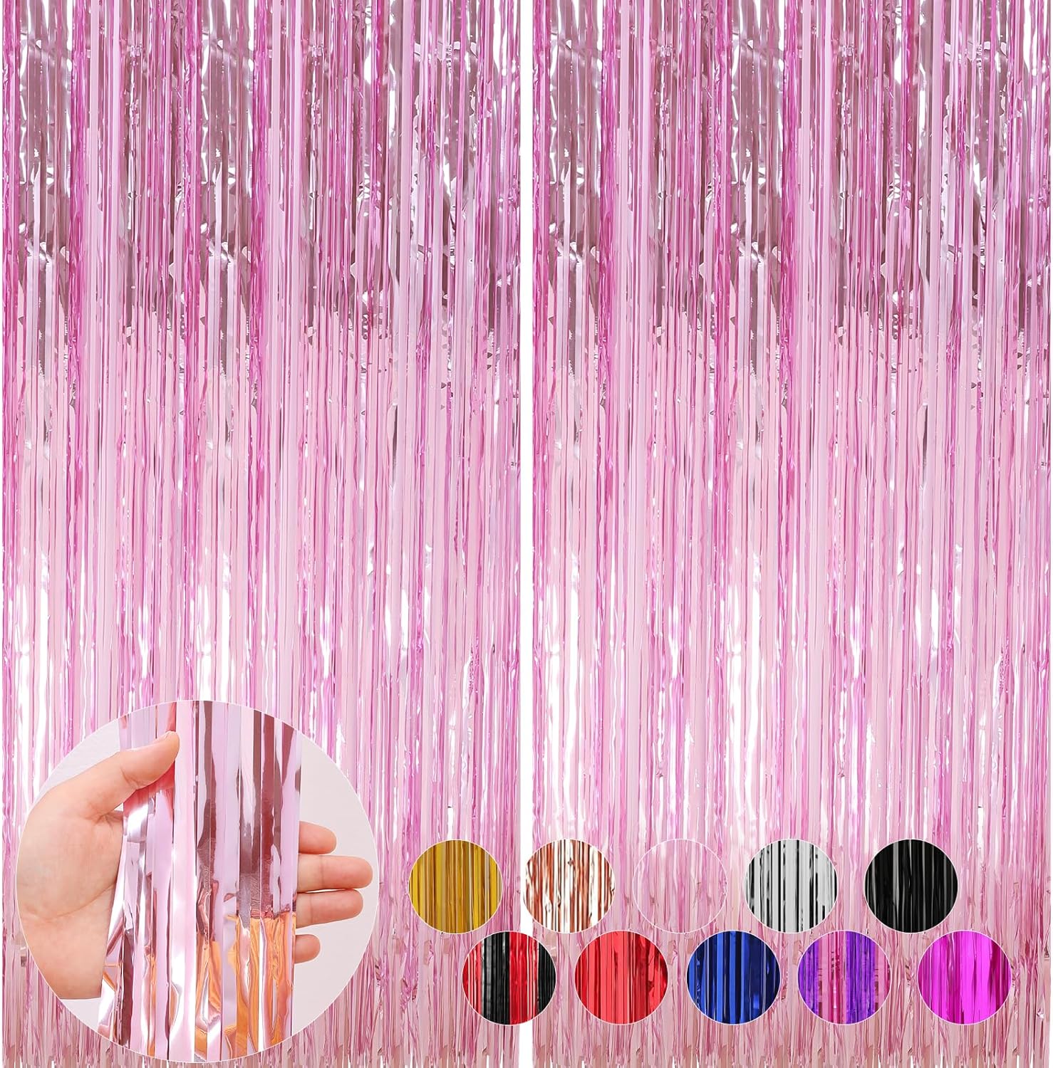 2 Pack Pink Foil Fringe Curtains for Parties