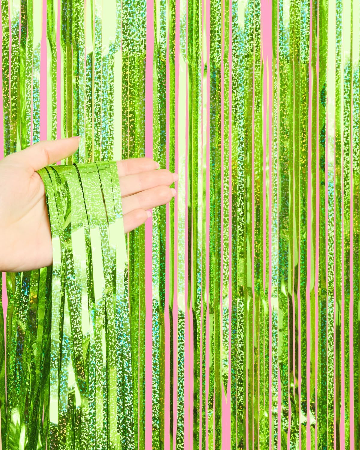 XO Fetti Lime Green Foil Curtain Set of 2