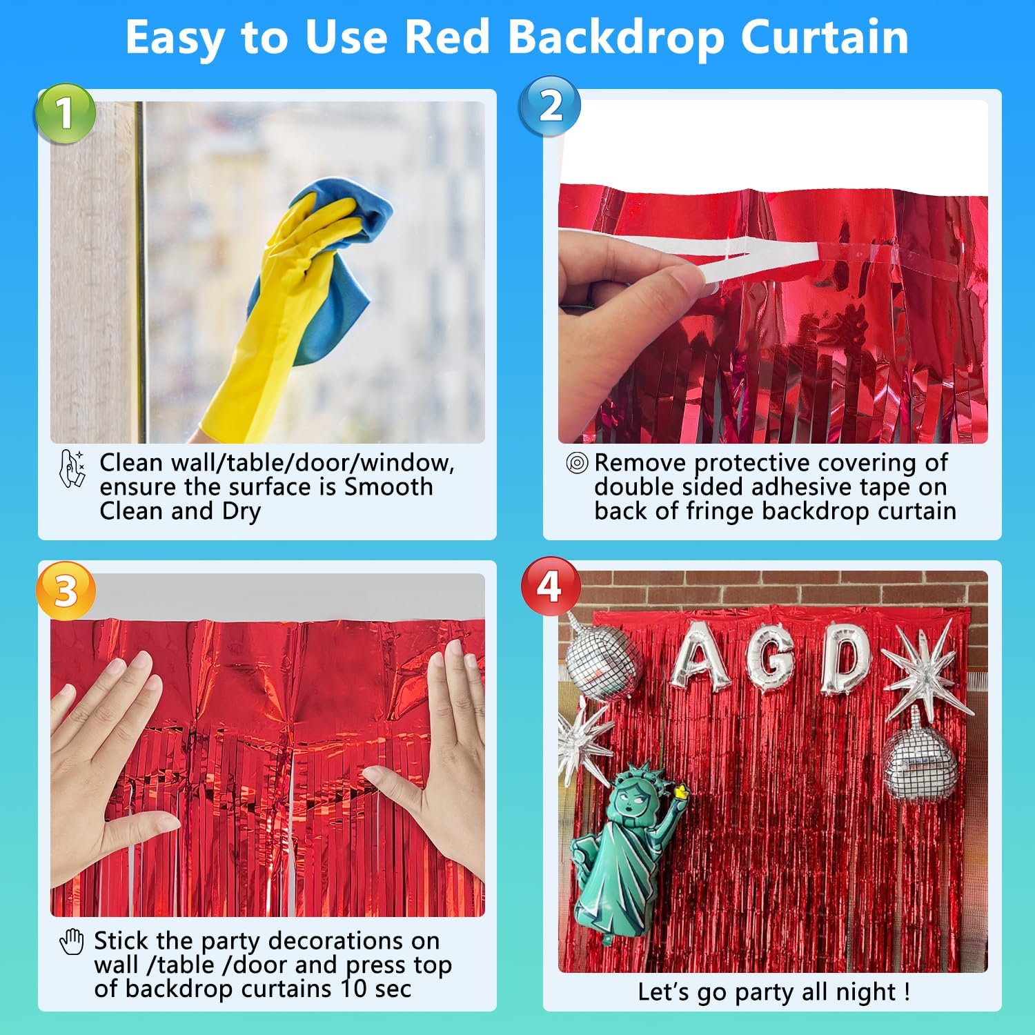 2 Pack Red Foil Fringe Backdrop for Party Decorations