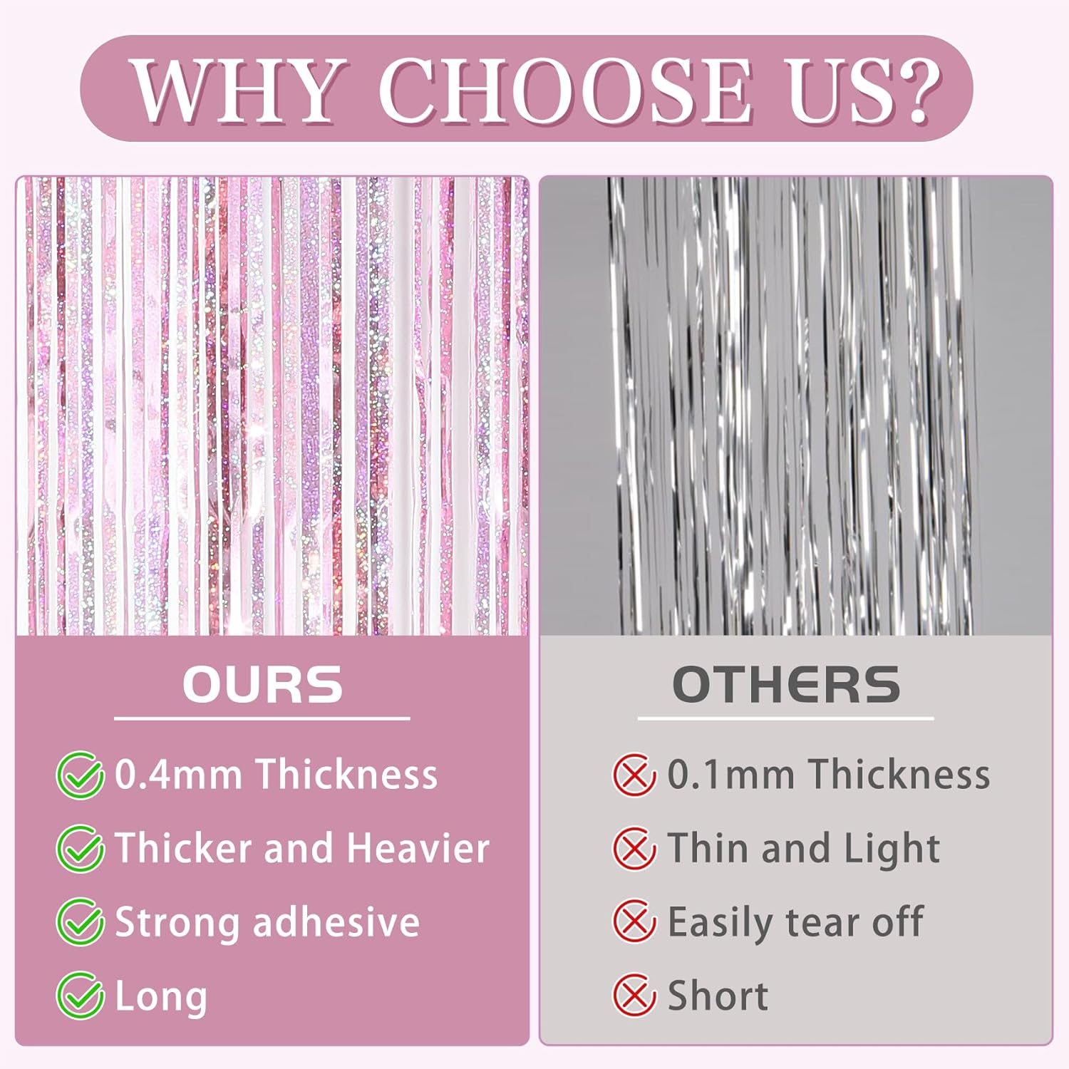 2 Pack Pink Tinsel Foil Fringe Party Backdrop Curtains 32x82ft