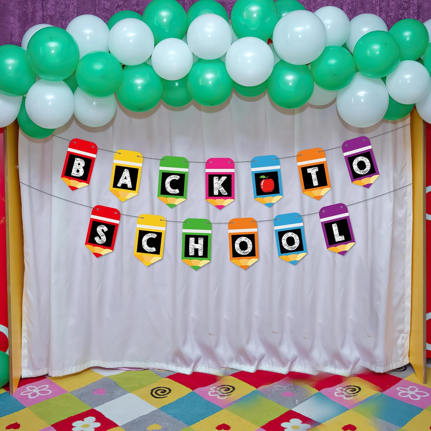 Welcome Back to School Banner with Hanging Ornaments