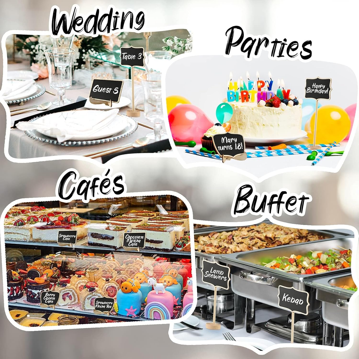 Mini Chalkboard Signs 30 Pack with Wooden Stand