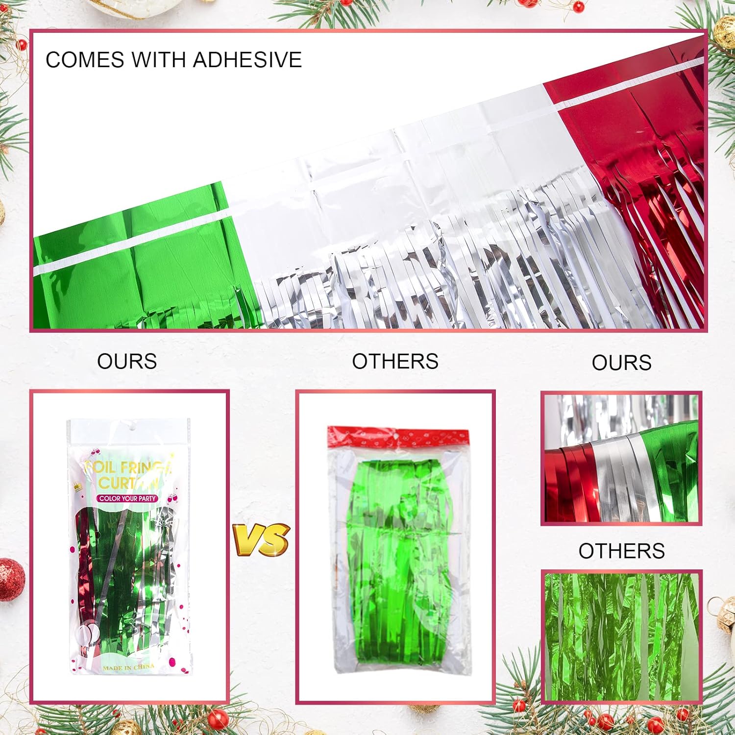 LOLStar 3 Pack Foil Fringe Curtains for Christmas Decorations