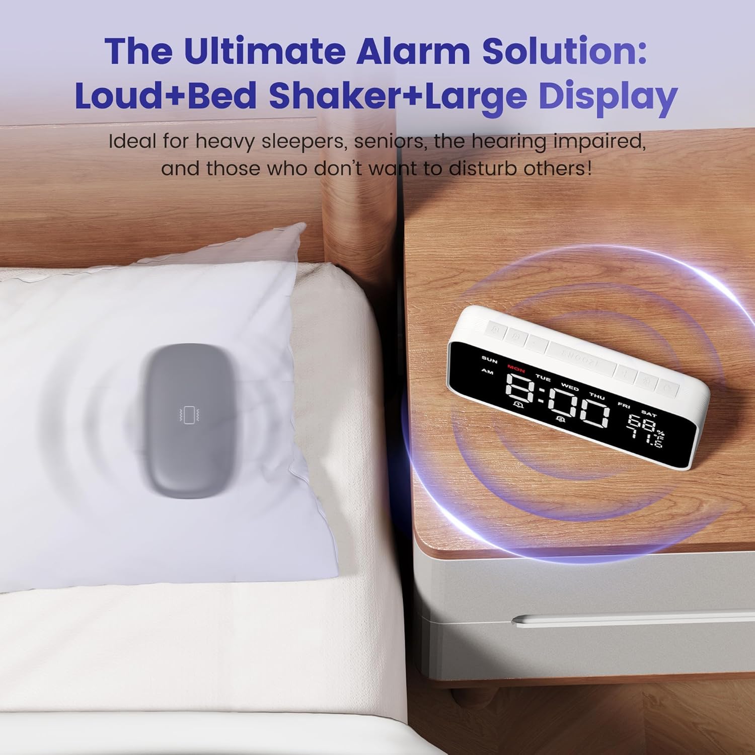 Dekala Bed Shaker Alarm Clock for Heavy Sleepers