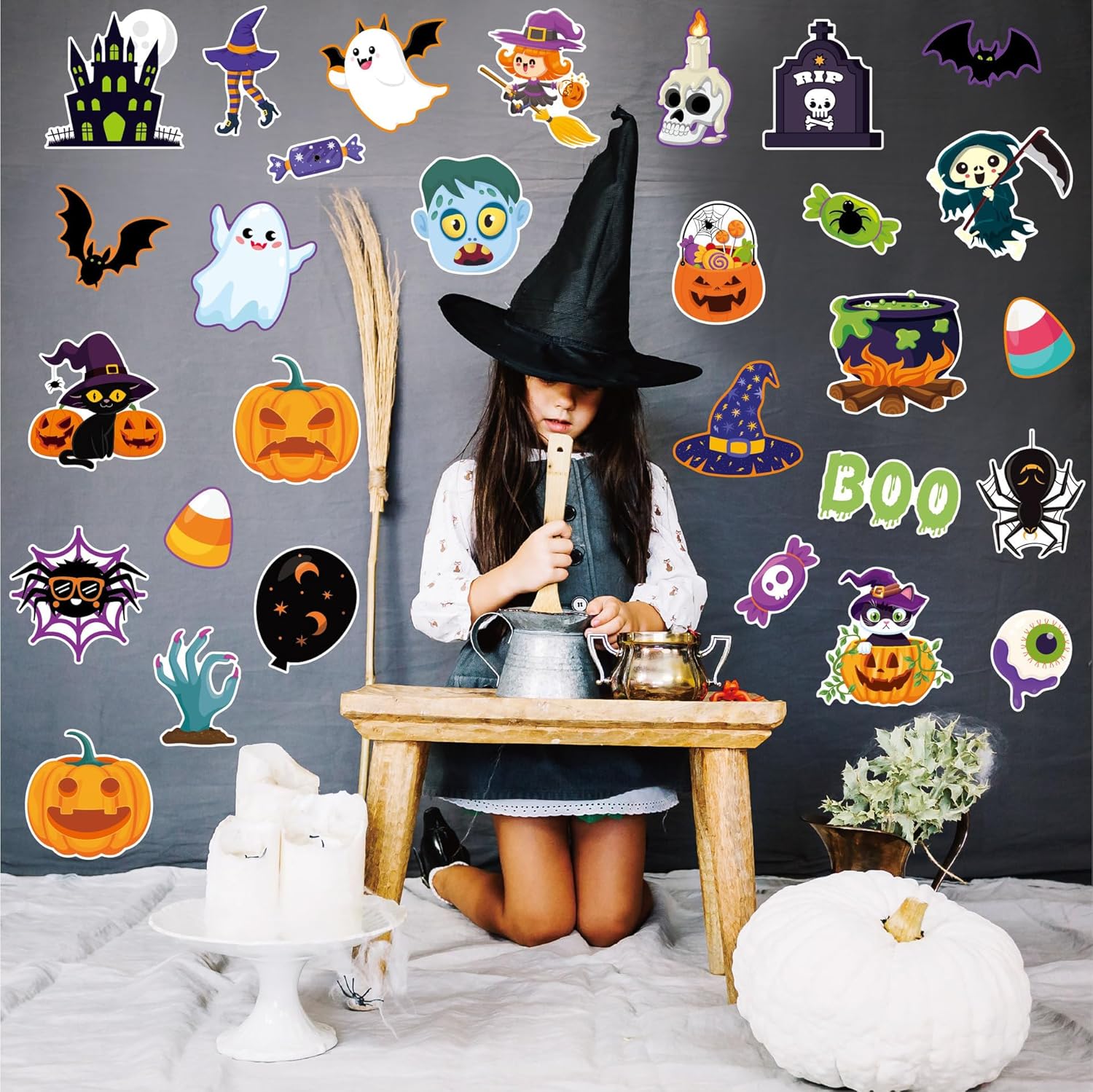 81 Pcs Halloween Bulletin Board Decor Set with Border
