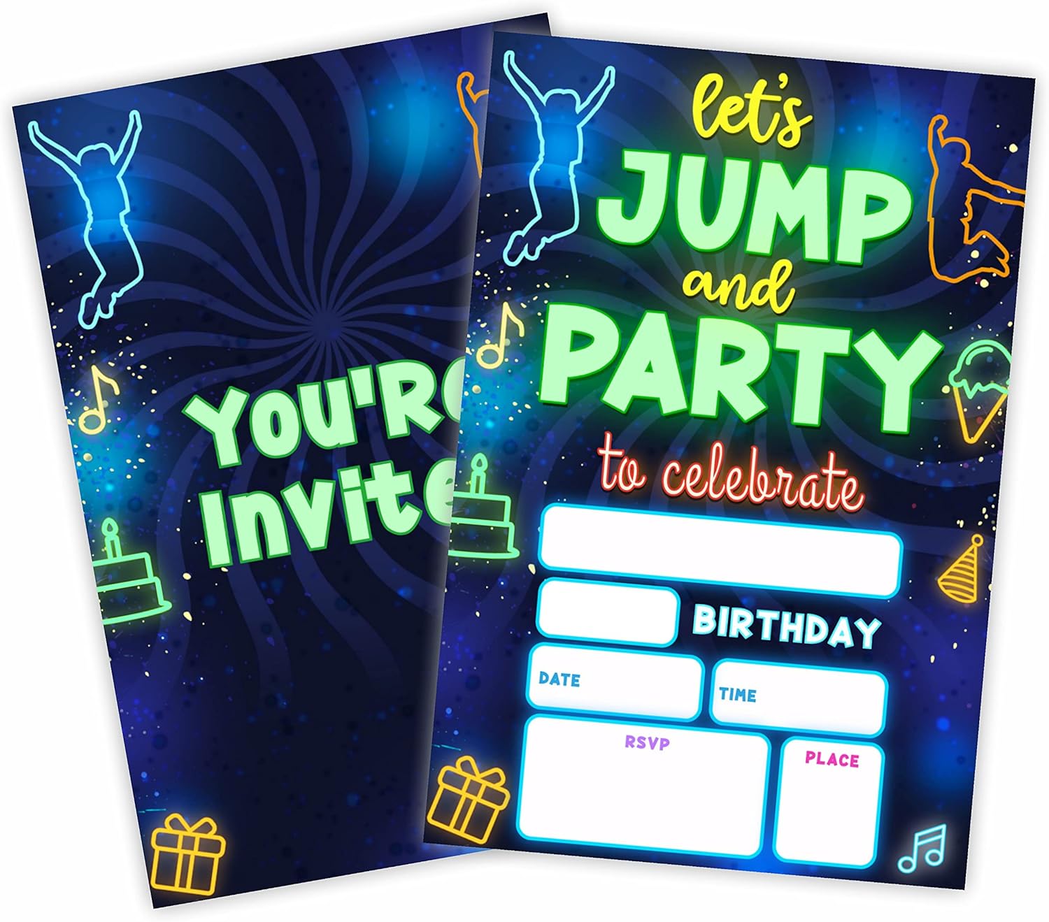 Glow Trampoline Birthday Invitations 20 Count With Envelopes
