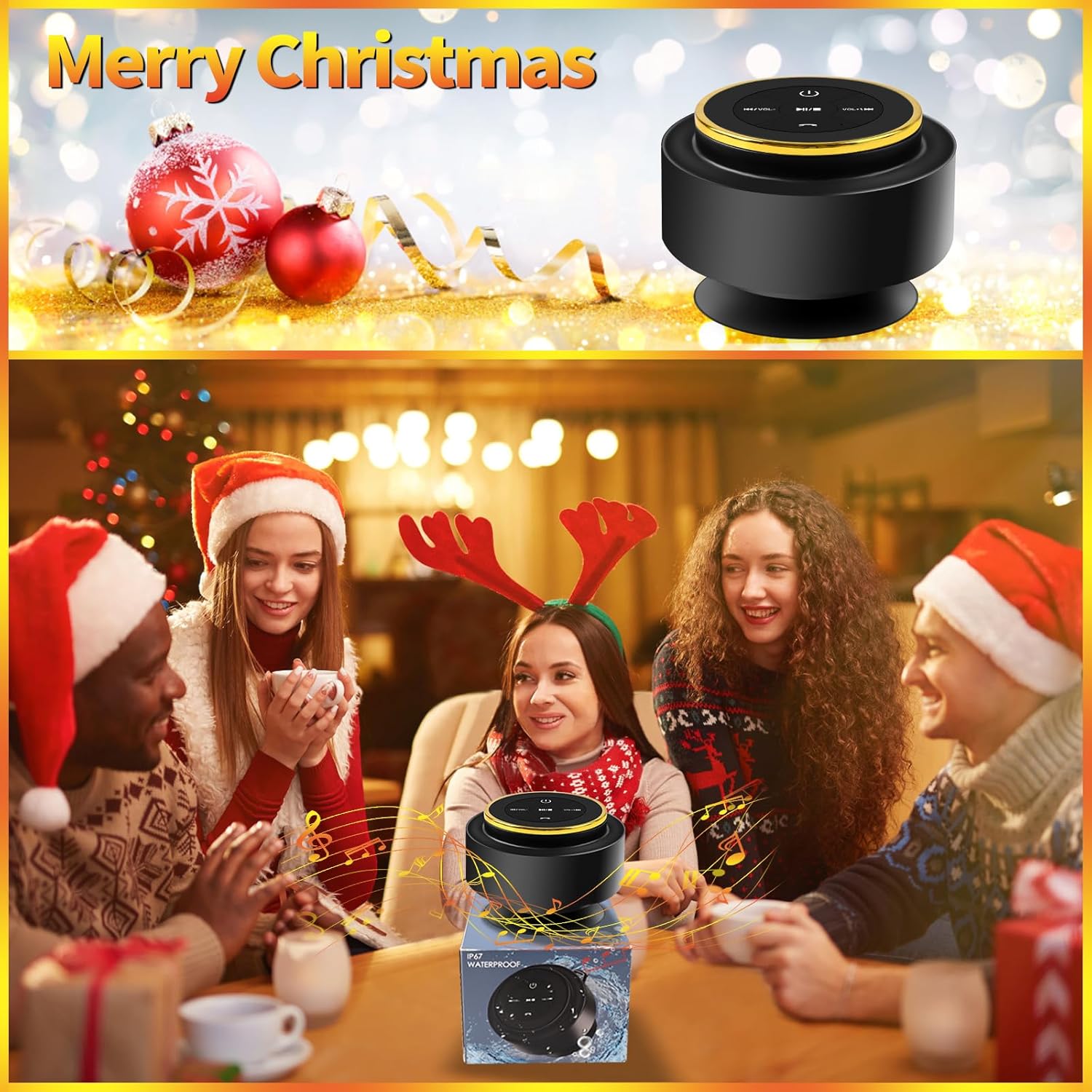 Bluetooth Shower Speaker with Carabiner IP67 Waterproof