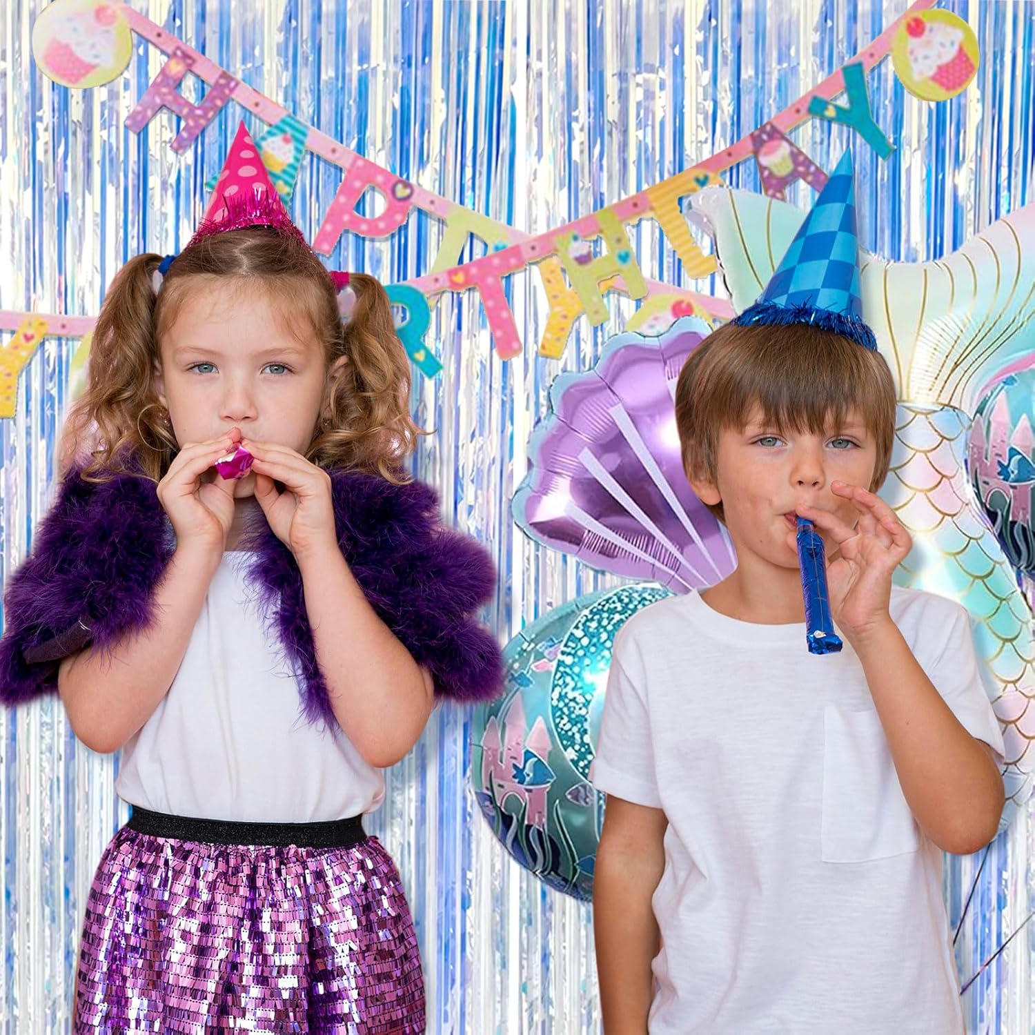 2 Pack Iridescent Foil Curtain Backdrop