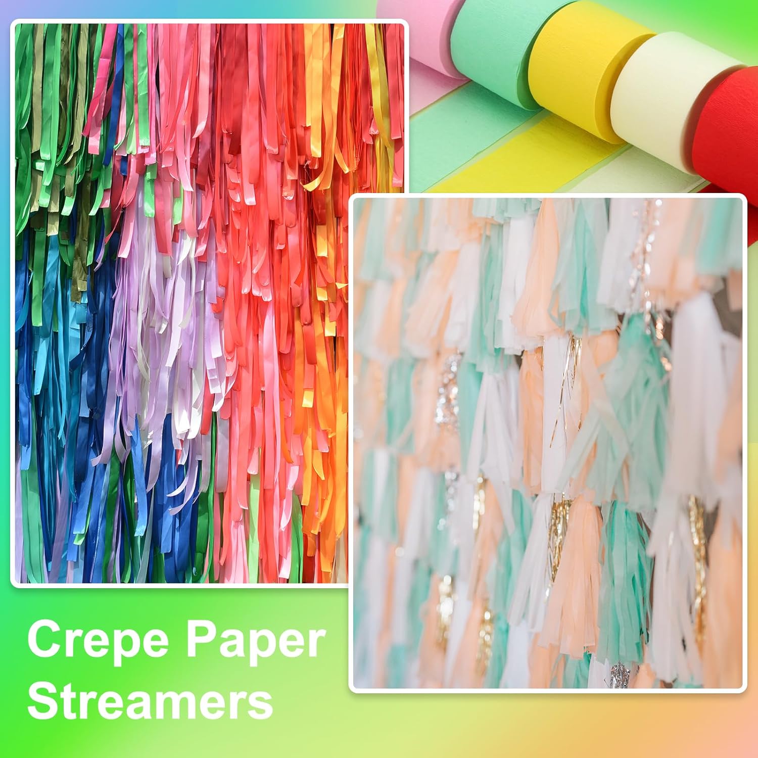 PATIKIL Crepe Paper Streamers 6 Rolls Multicolored 72ft
