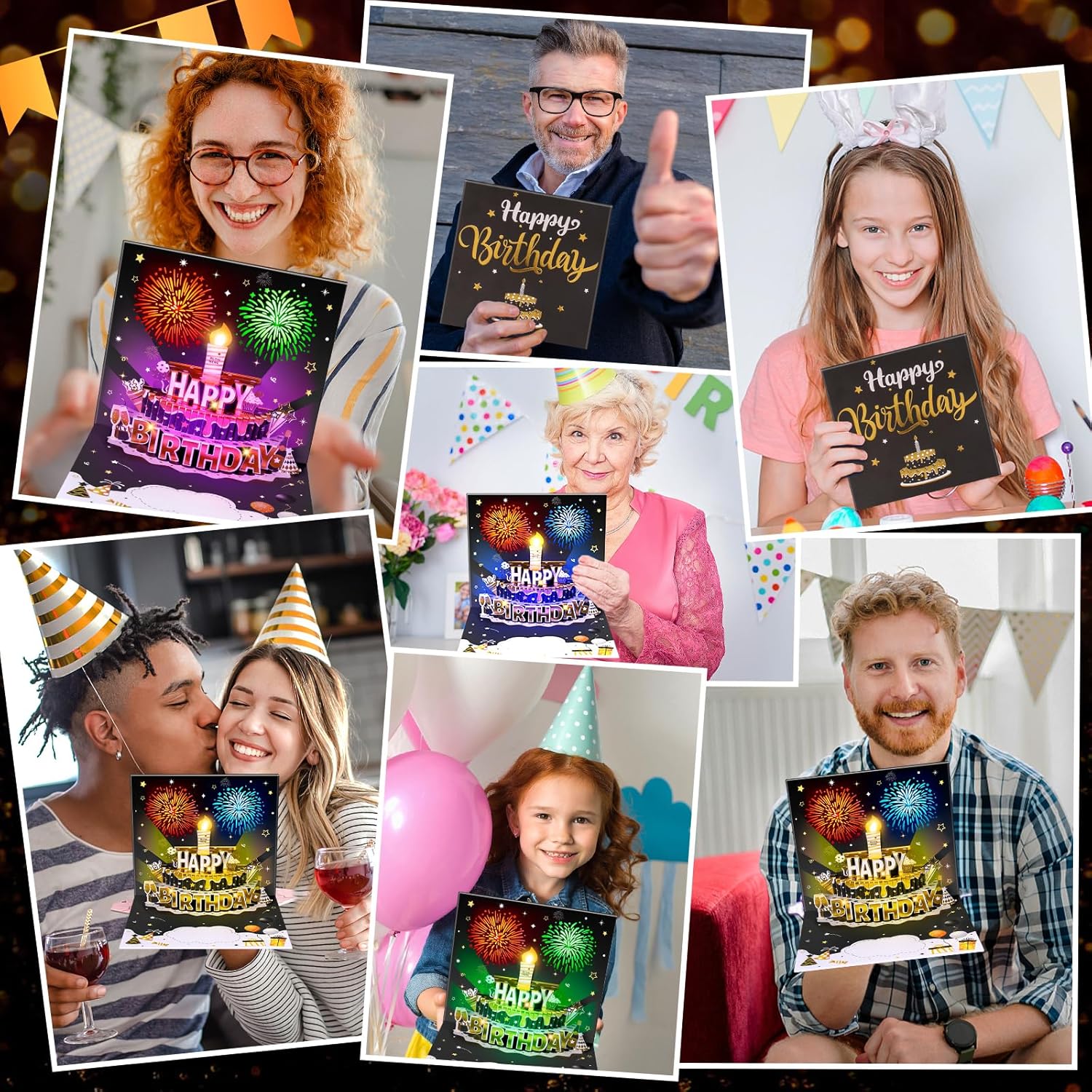 INPHER Age Birthday Card with Light Music Fireworks Pop Up Cake