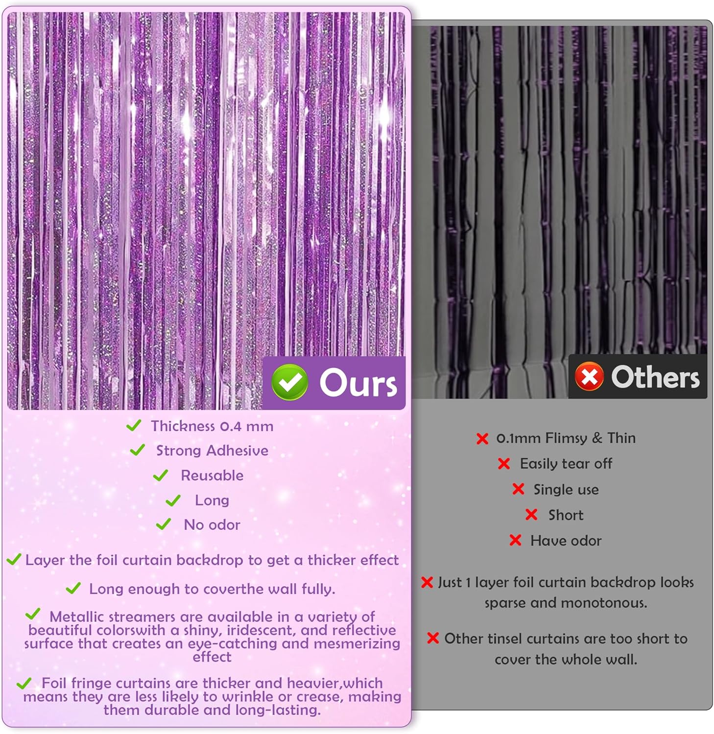 Pink Tinsel Curtain Streamers for Girls Party - 2 Pack