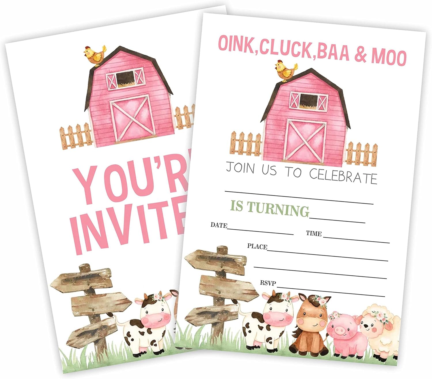 Farm Birthday Party Invitation Cards with Envelopes 20 Count