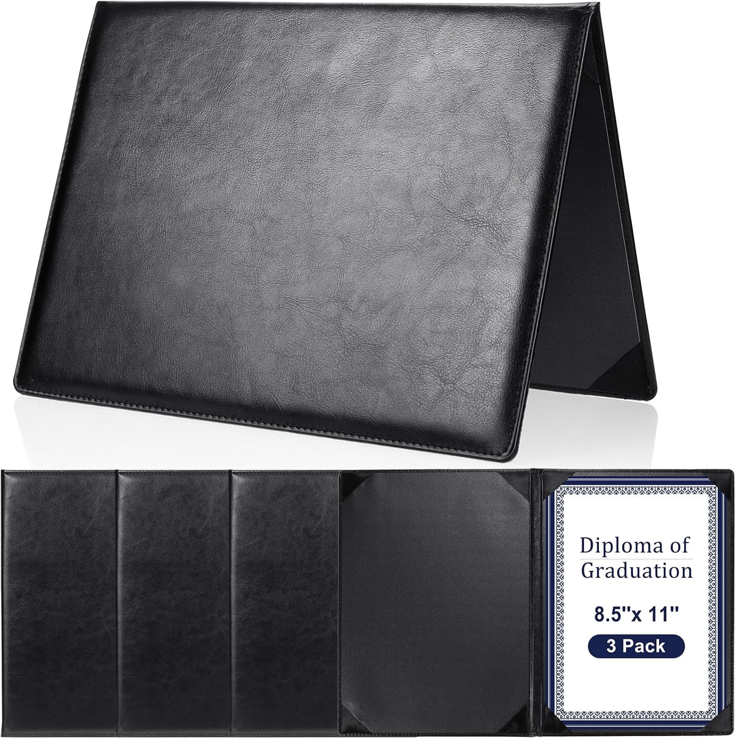 Tenare PU Leather Certificate Holders 3 Pcs Black