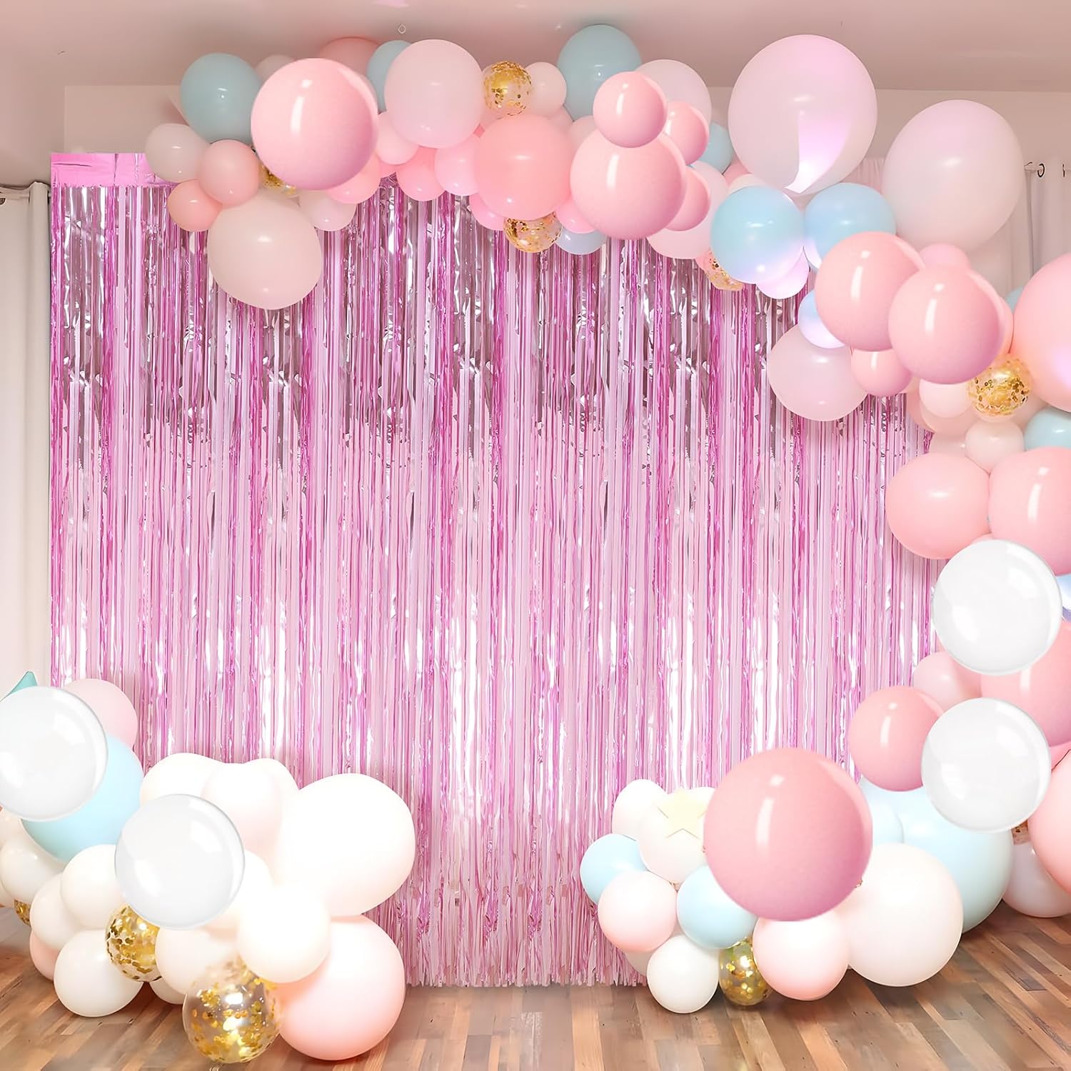 2 Pack Pink Foil Fringe Curtains for Parties