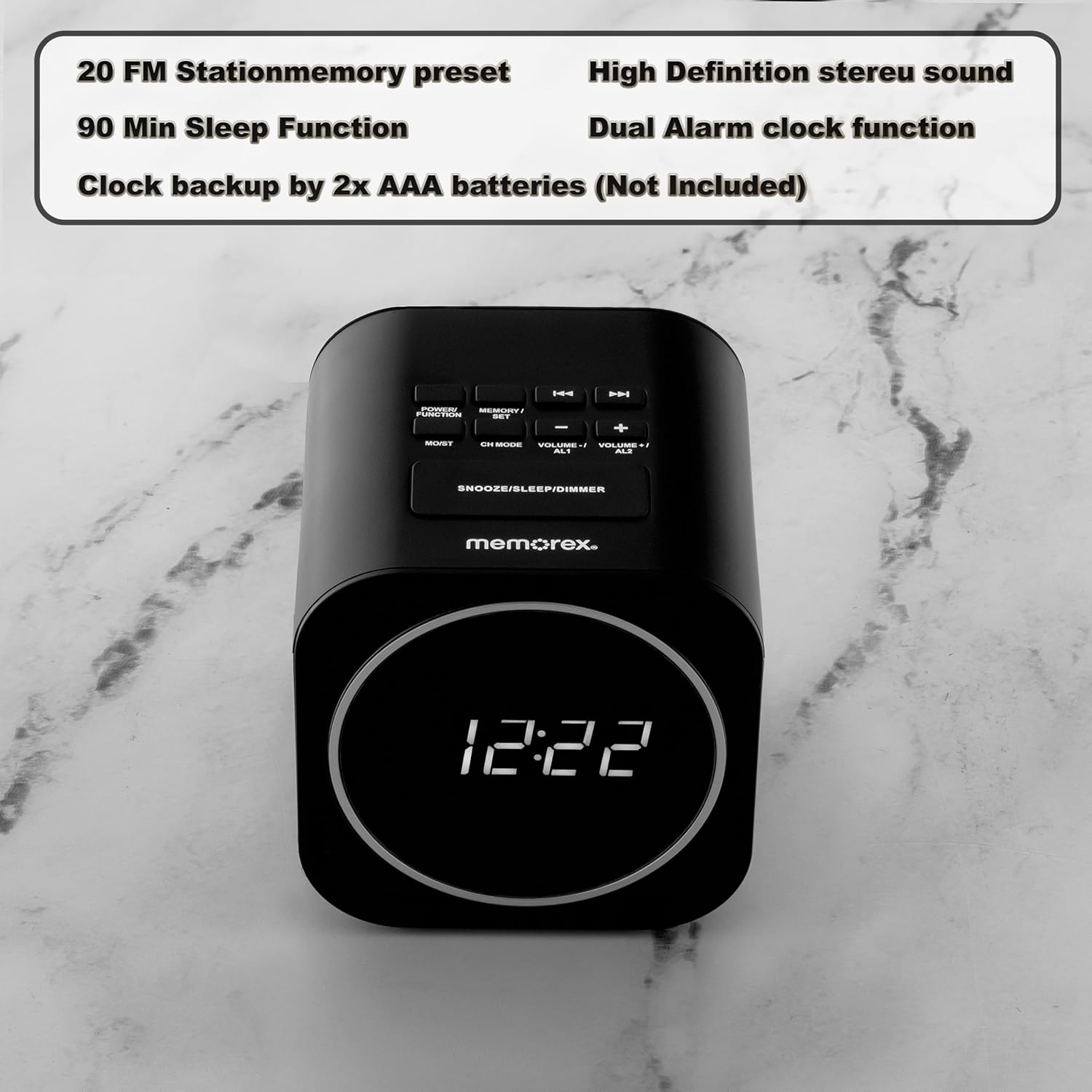 Memorex MX-CR140 Dual Alarm Clock Radio with USB Charging