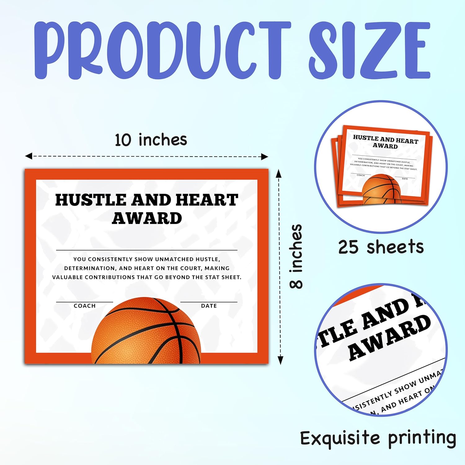 25 Piece Basketball Award Certificates for Ceremonies and Events