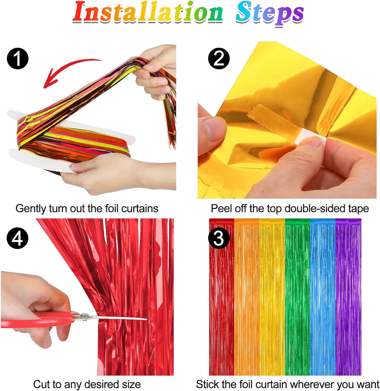 2 Pack Rainbow Foil Fringe Curtains for Party Decorations