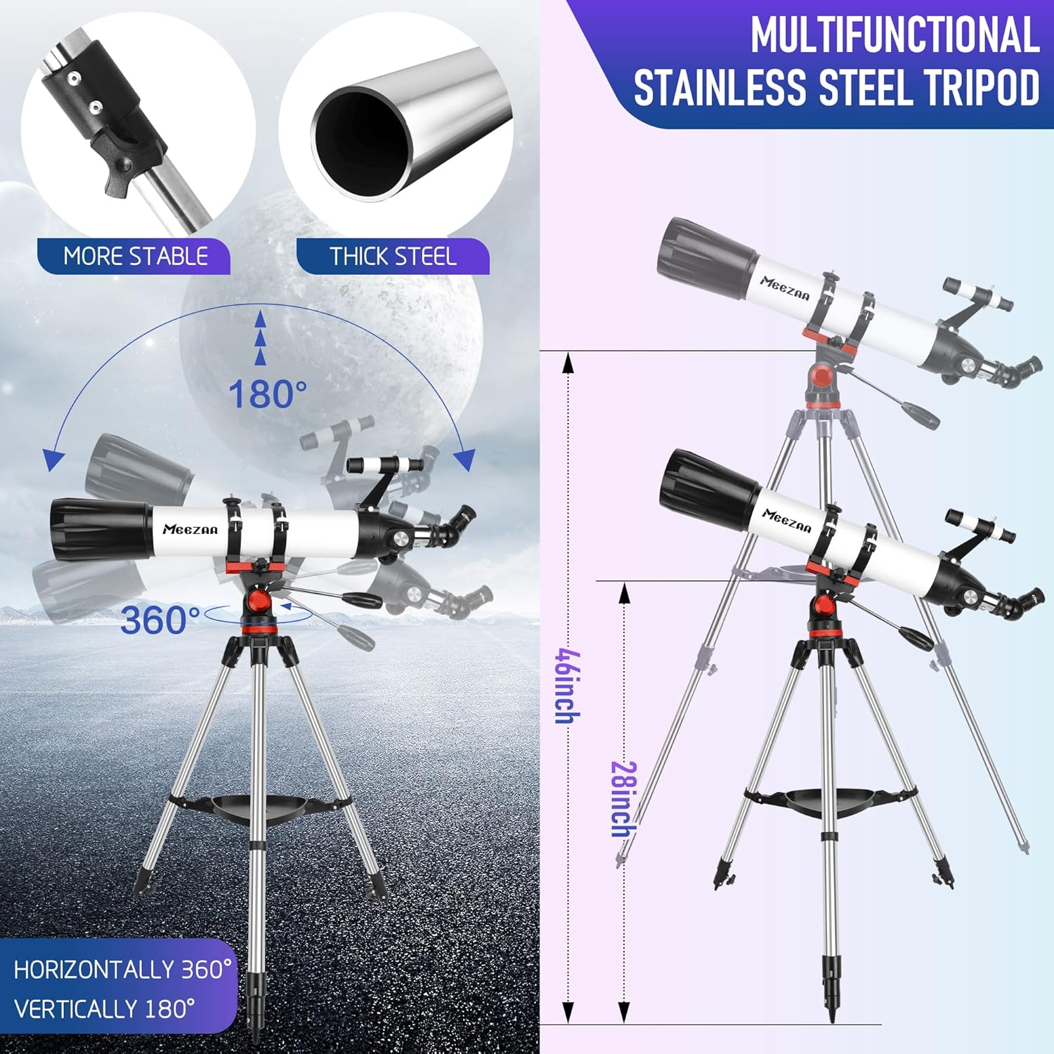 MEEZAA High-Powered Refractor Telescope with 90mm Aperture and AZ Mount