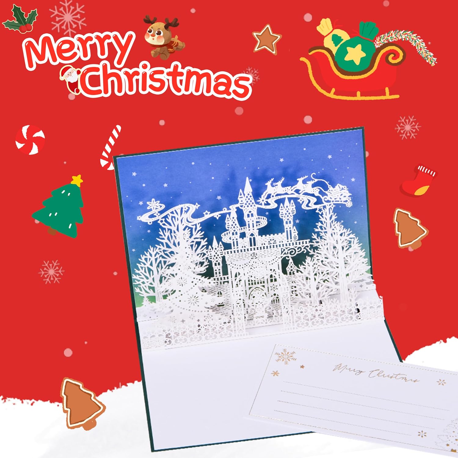 FIAMR 3D Embossed Silver Christmas Castle Card