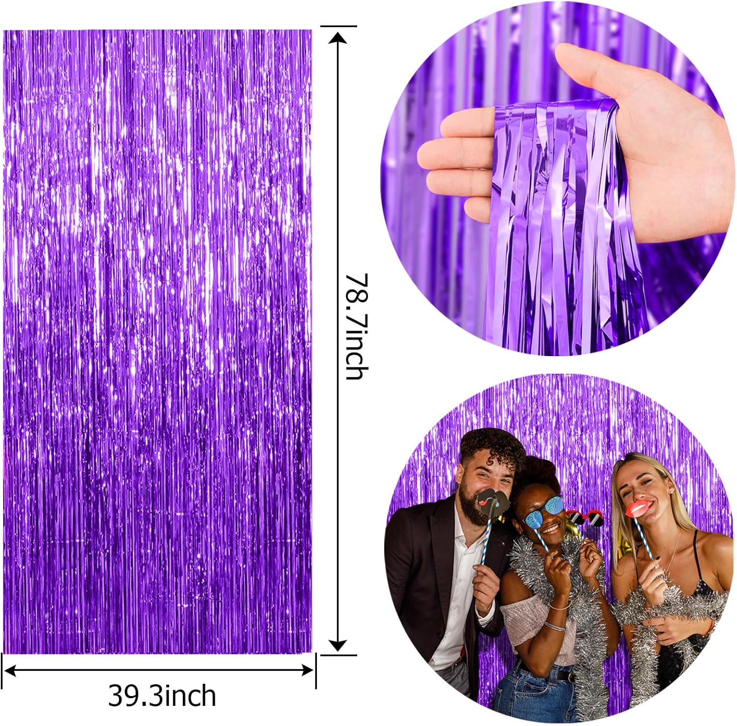 2 Pack Purple Metallic Foil Fringe Curtains
