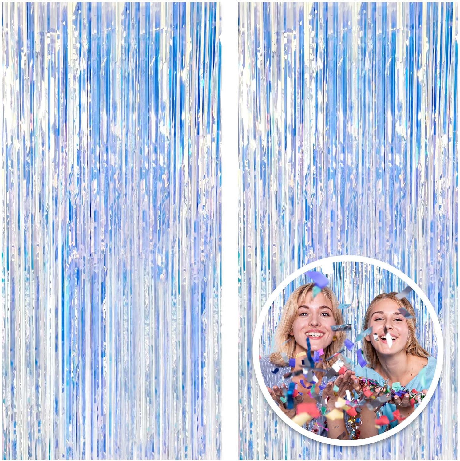 2 Pack Iridescent Foil Curtain Backdrop