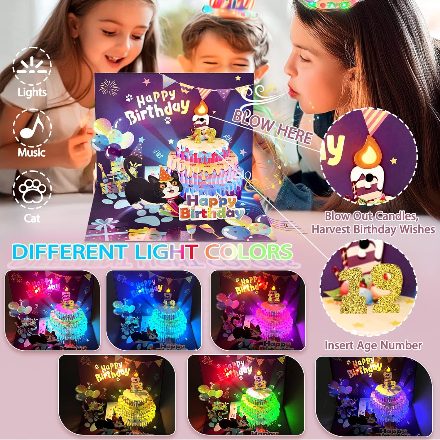 OBSEDE Cat Birthday Card with 3D Pop Up and Music
