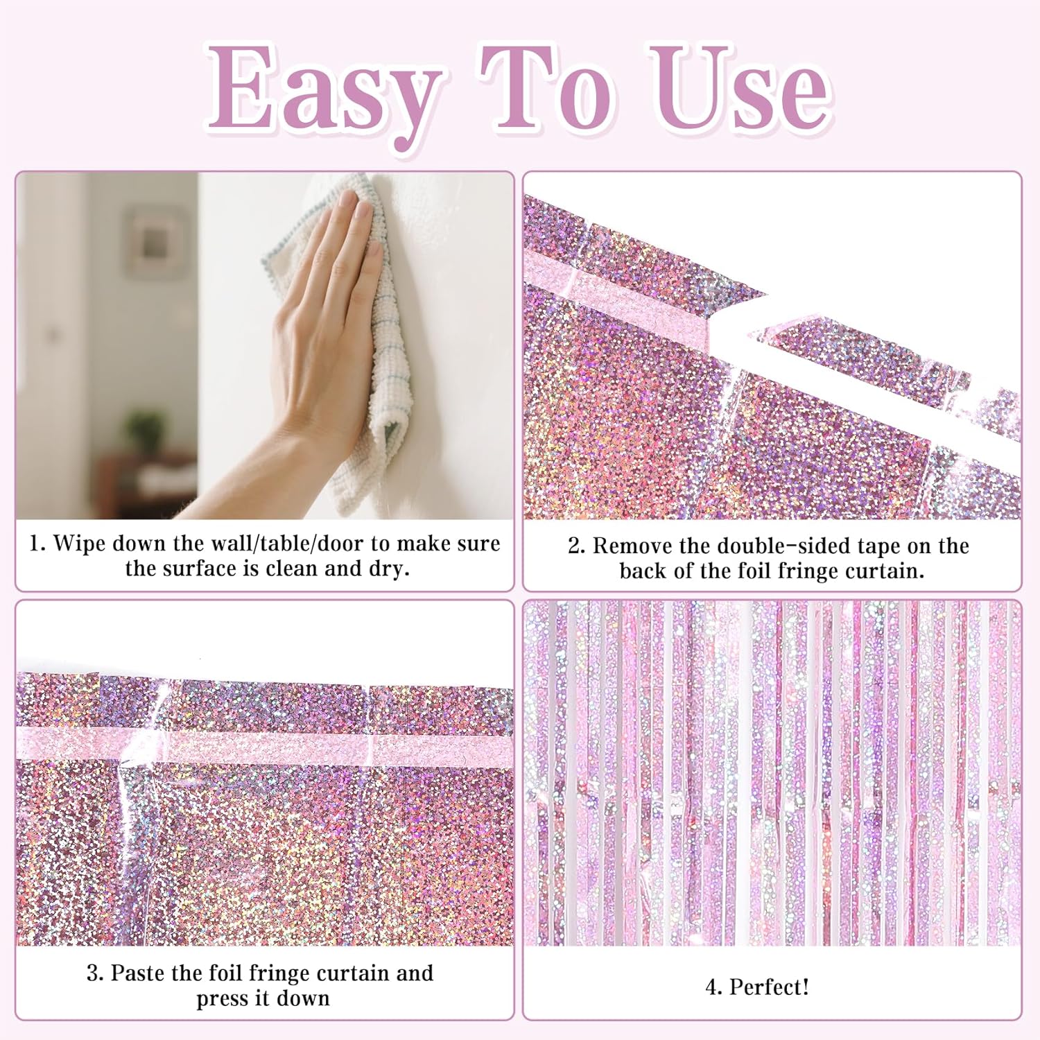 2 Pack Pink Tinsel Foil Fringe Party Backdrop Curtains 32x82ft