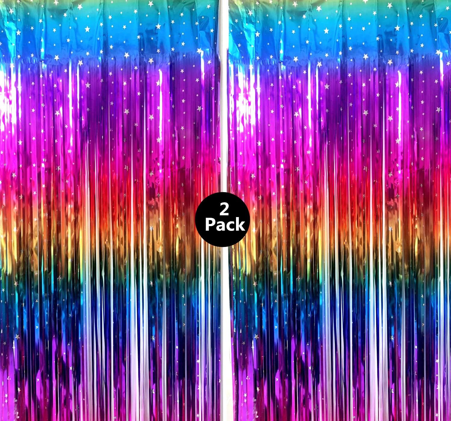 Sparkly Rainbow Gradient Tinsel Foil Fringe Curtain 2 Packs