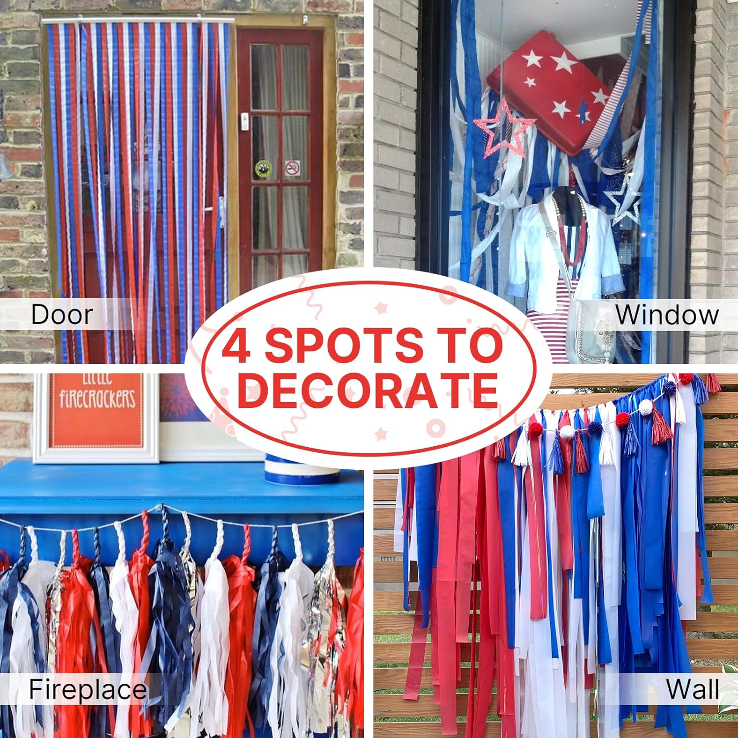 PartyWoo Large Crepe Paper Streamers 3 Rolls 393ft Royal Blue Red Yellow