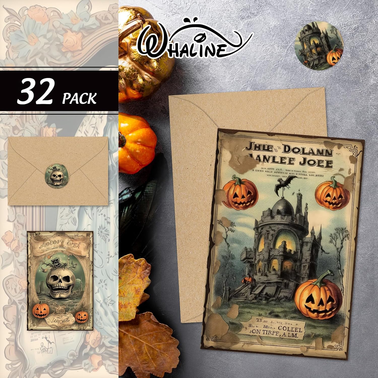 Whaline 32 Pack Halloween Greeting Cards with Stickers and Envelopes