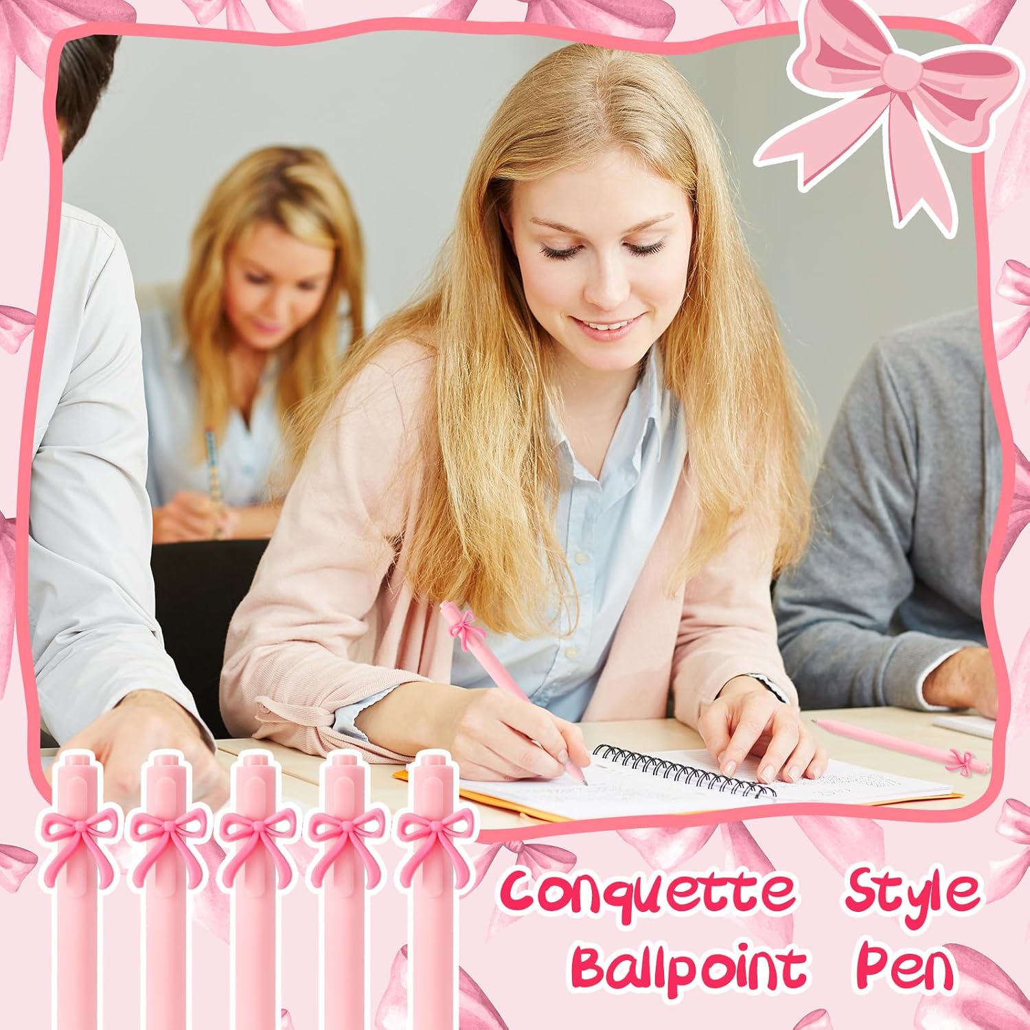 20 Pcs Pink Bow Ballpoint Pens Coquette Design