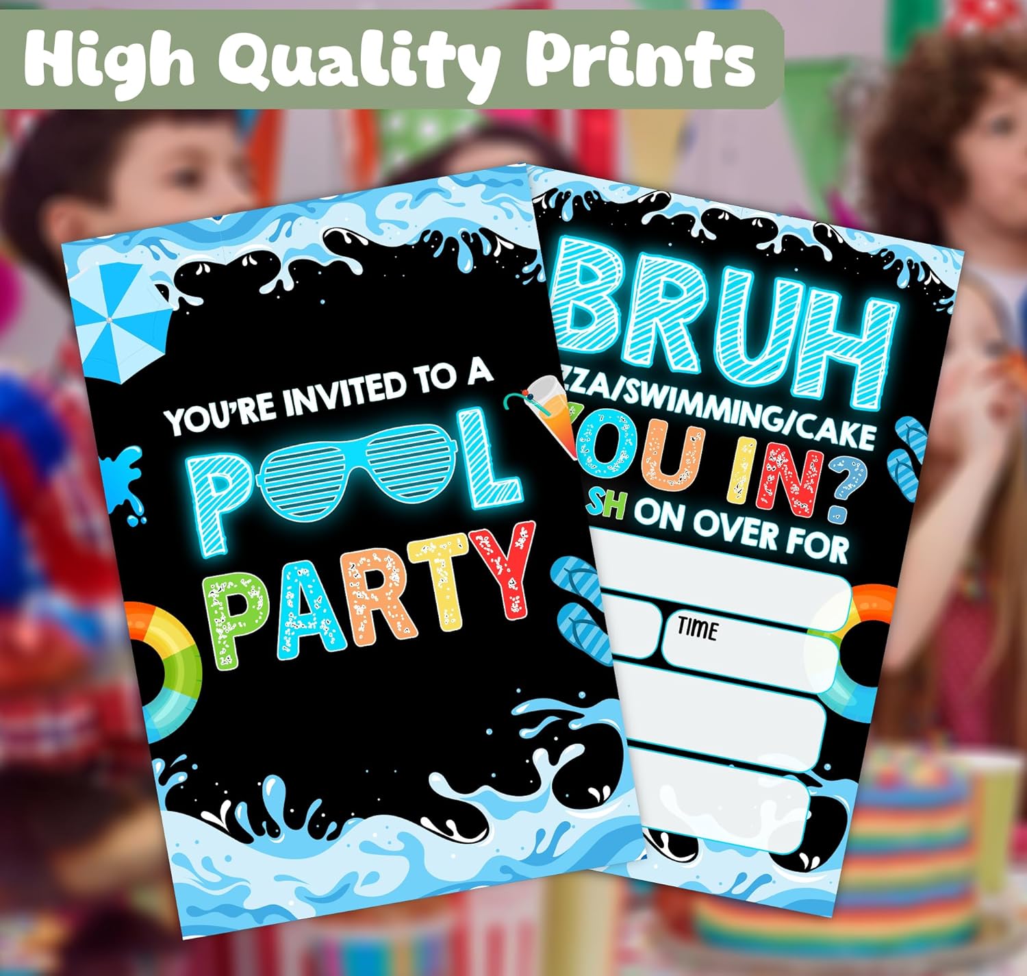 Feyerr Pool Brother Birthday Invitations for Boys Girls Double Sided 30 Set