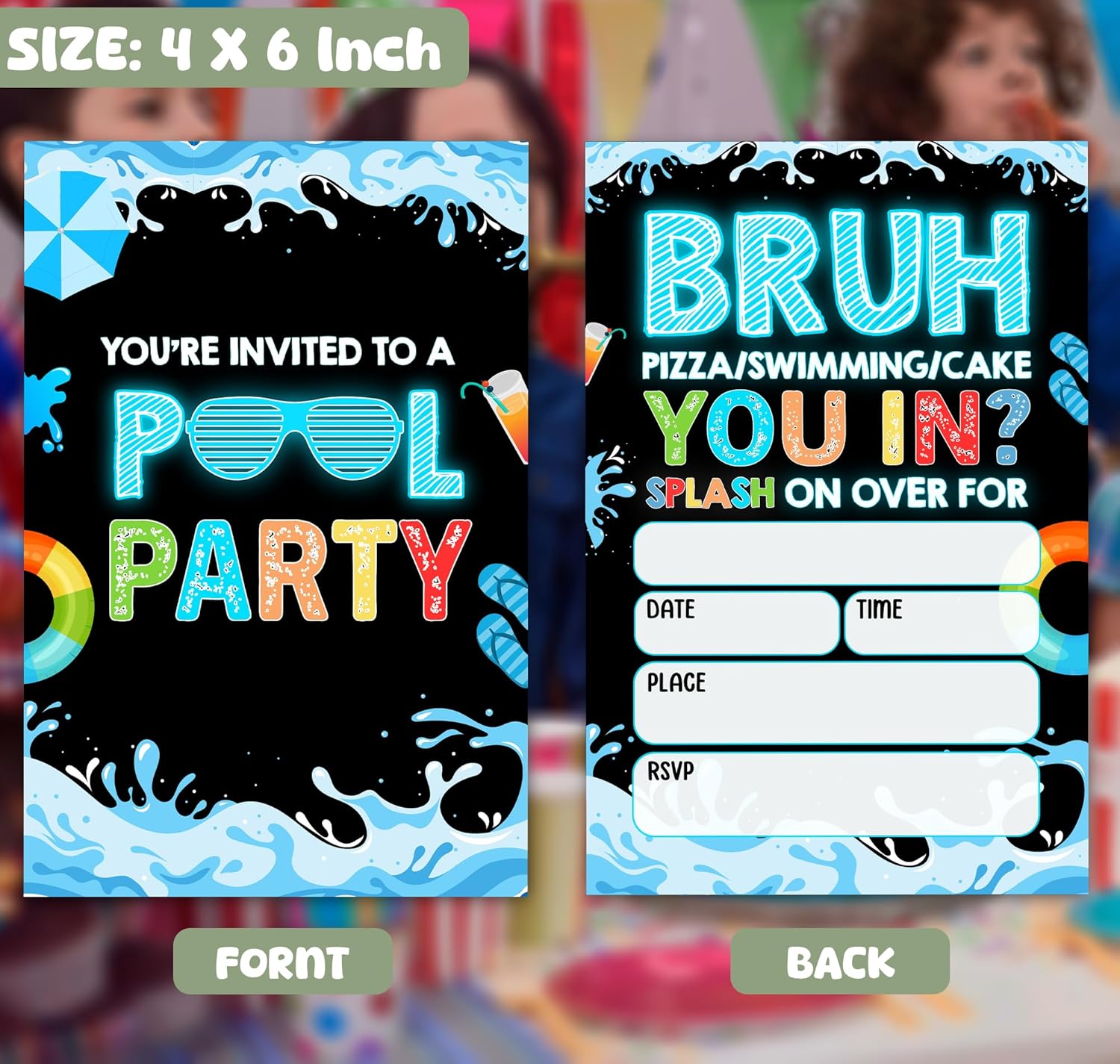 Feyerr Pool Brother Birthday Invitations for Boys Girls Double Sided 30 Set