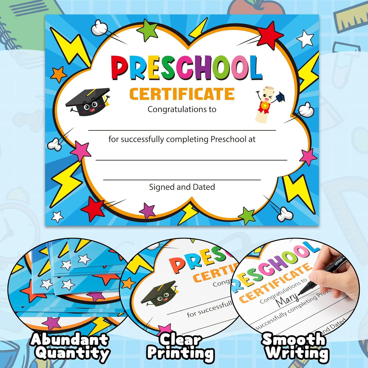 JAPBOR Preschool Graduation Certificates - 30PCS Diploma Paper for Printing