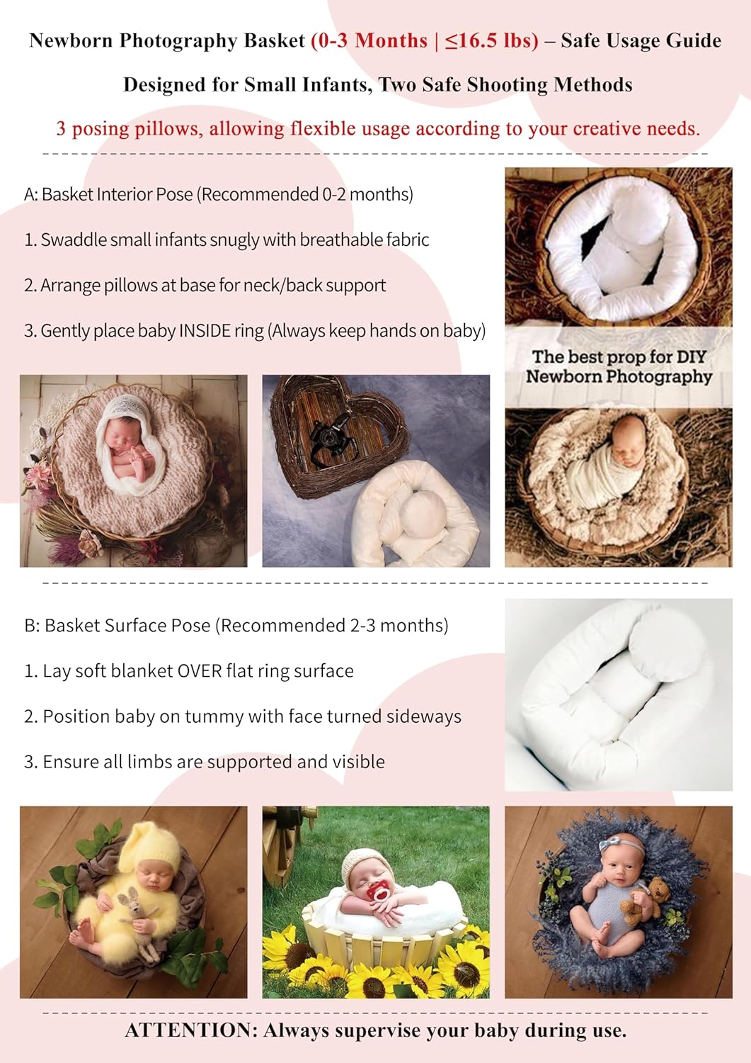 4PC Newborn Photo Props Set for 0-3 Months Babies