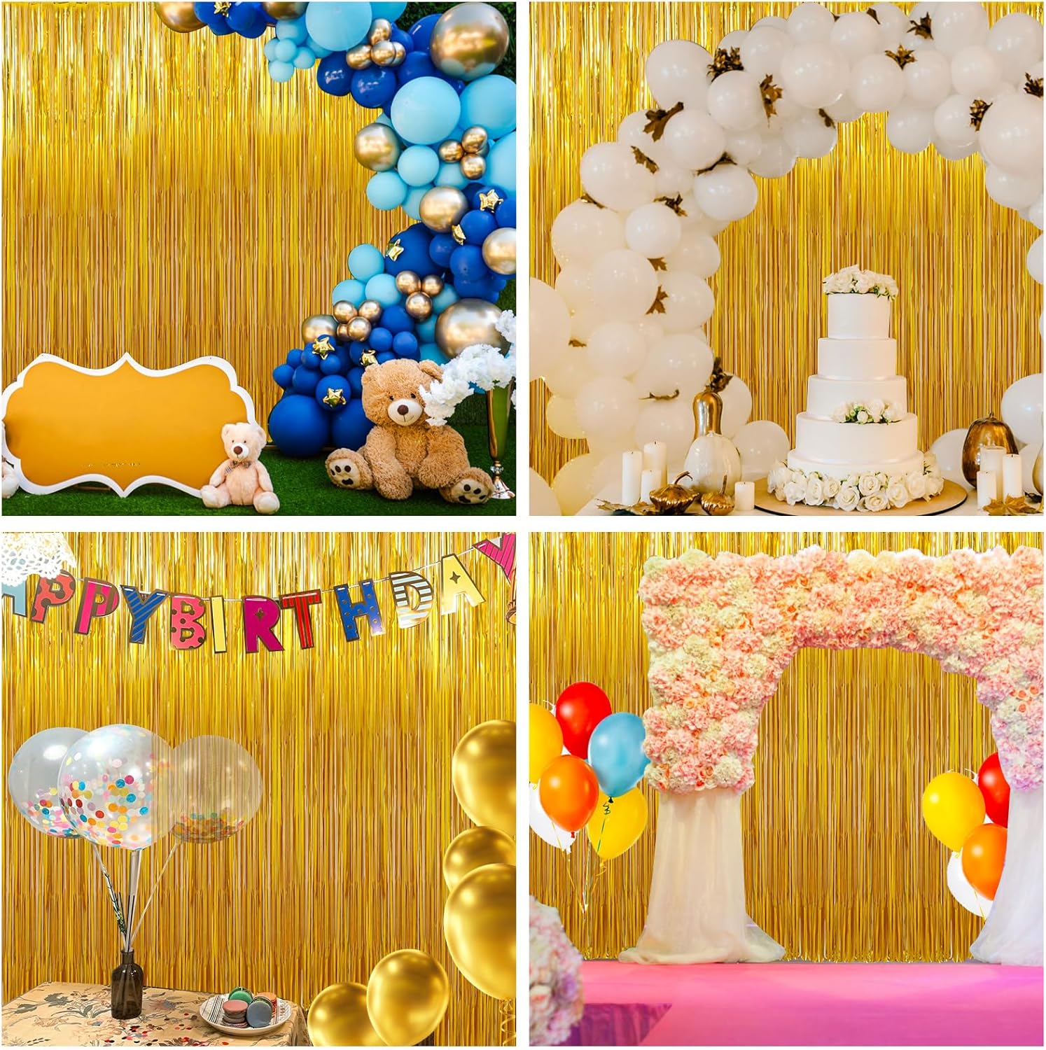 Birthday Party Decorations 3 Pack Gold Foil Fringe Curtains