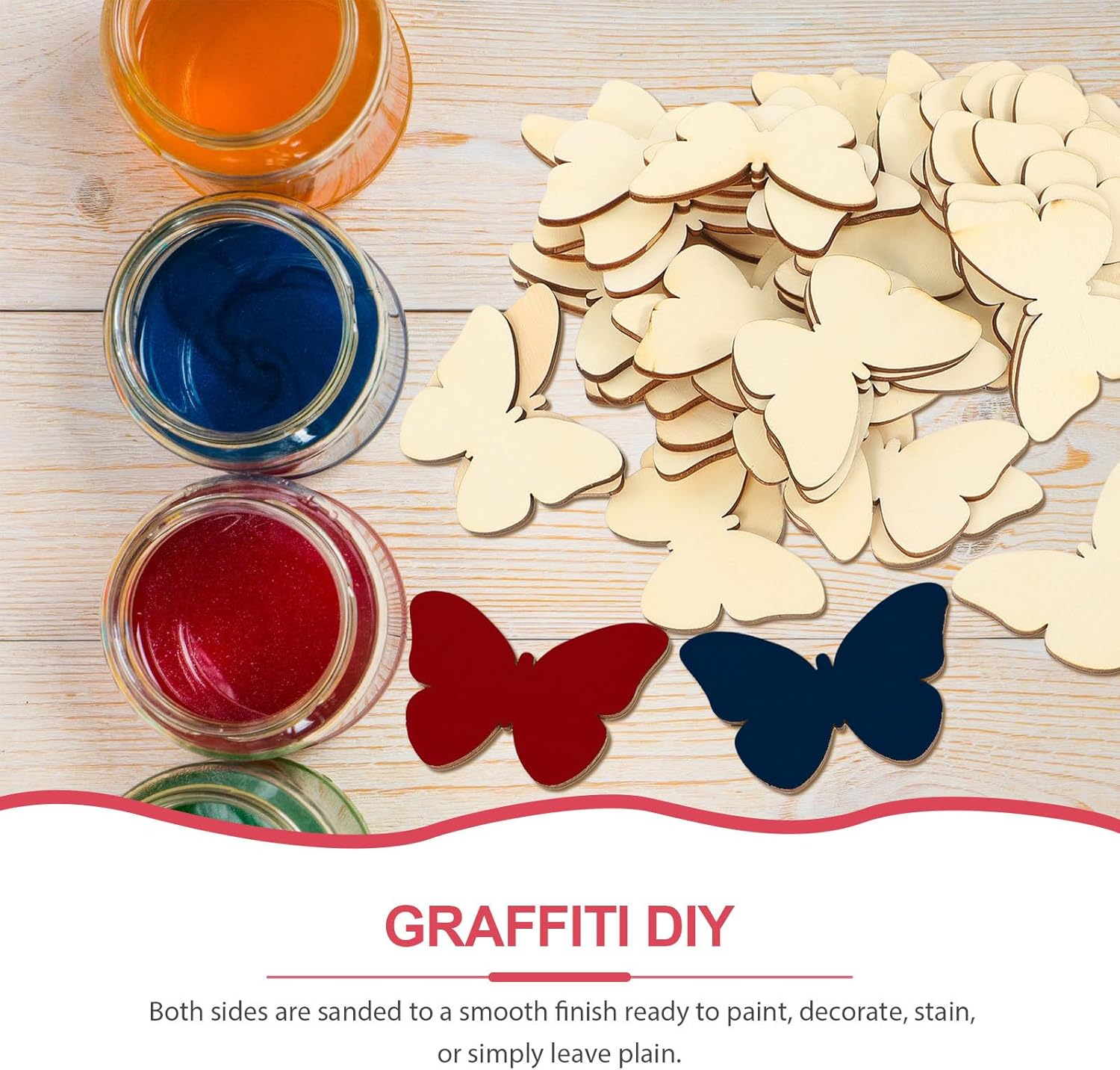 TINKSKY 50pcs Wooden Butterfly Craft Blank DIY Kit