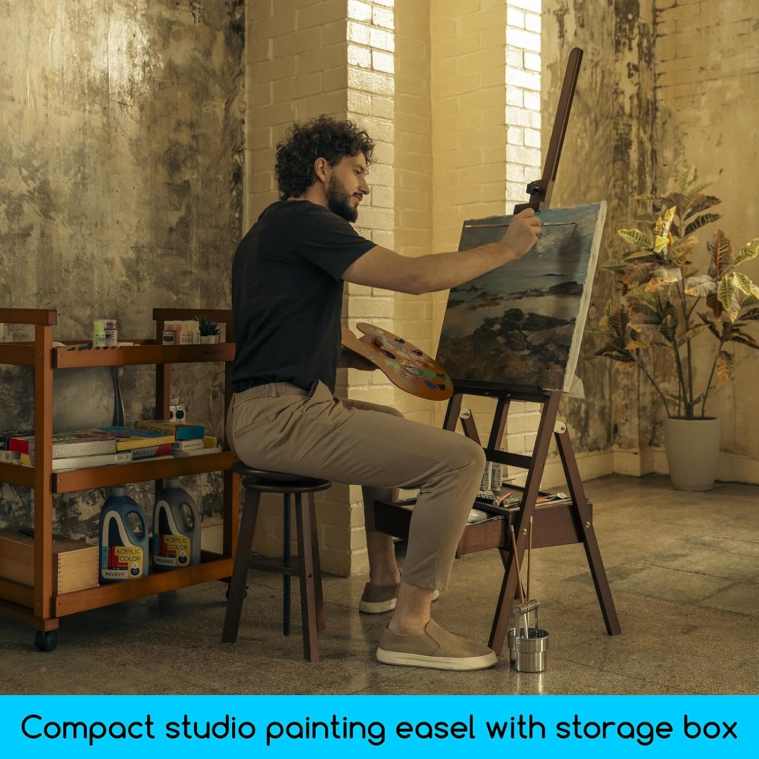 MEEDEN Studio H-Frame Easel with Storage Drawer Adjustable 60-75 Inches