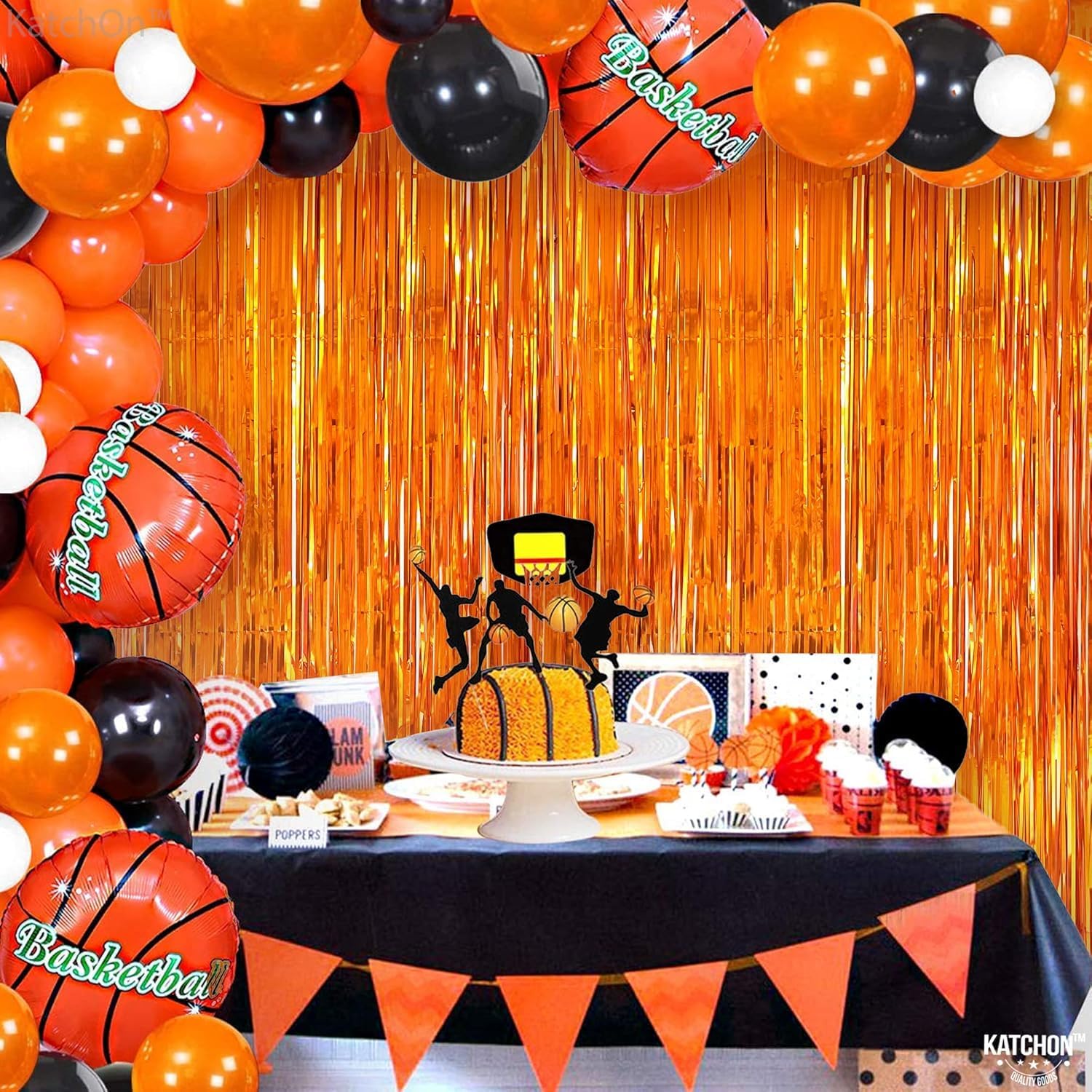 KatchOn XtraLarge Orange Fringe Backdrop Curtain 32x8 Feet Pack of 2