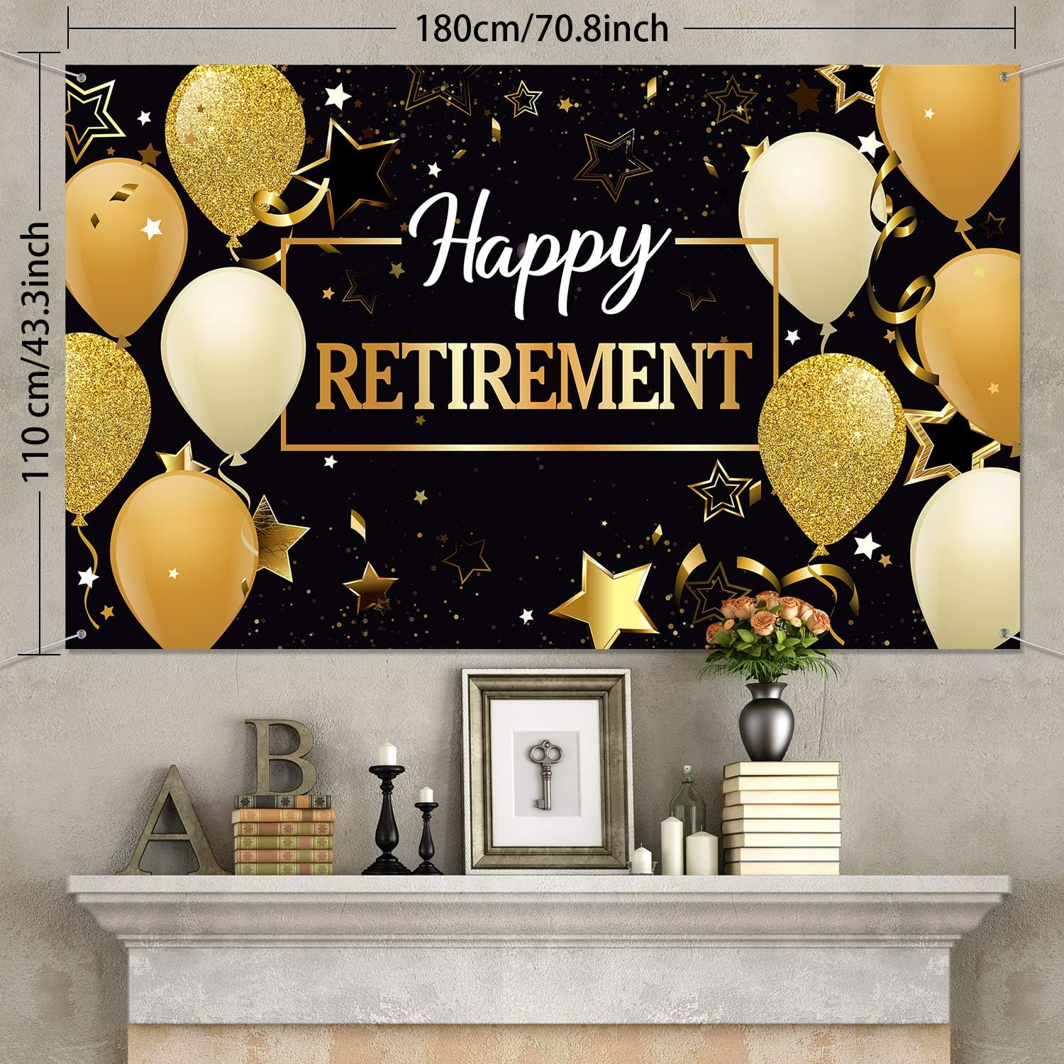 Blulu Retirement Party Banner Decorations Black Gold