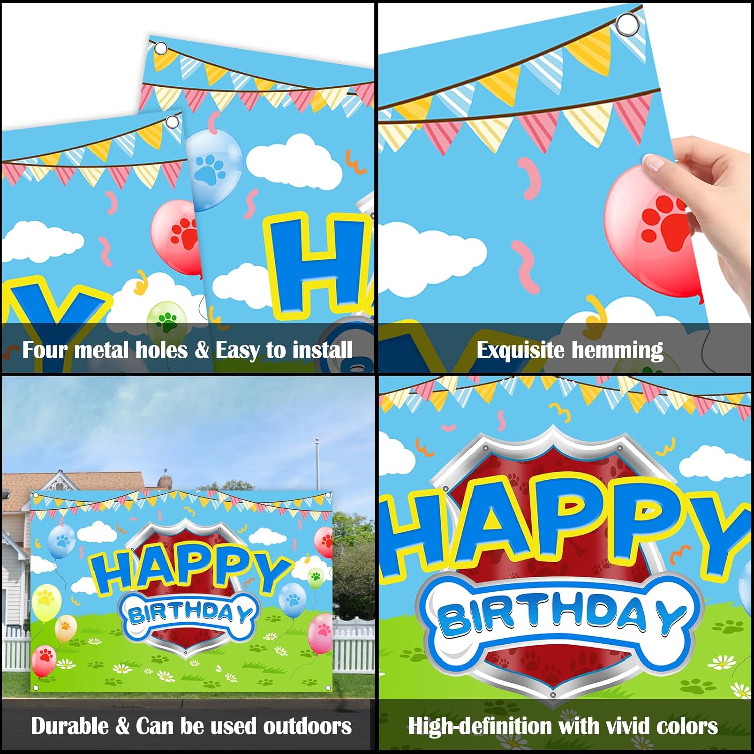 5x3ft Cartoon Dog Paw Birthday Backdrop Photo Studio Banner