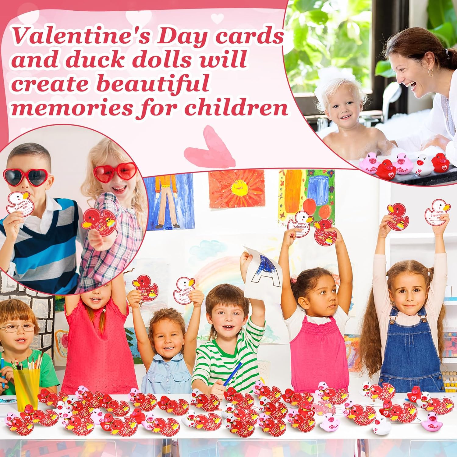 30 Valentines Day Rubber Ducks with Gift Cards and Gold Foil Strings
