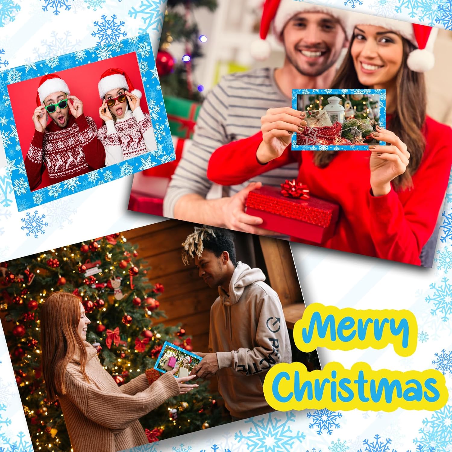 100 Piece Winter Photo Frame Greeting Cards with Envelopes and Stickers